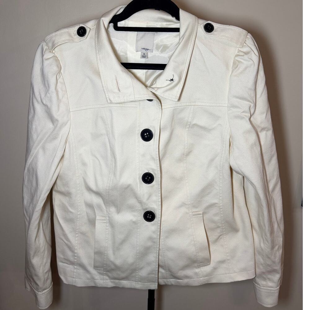 Preppy Coastal Summer Halogen Cream Cotton Jacket Lined Size XL